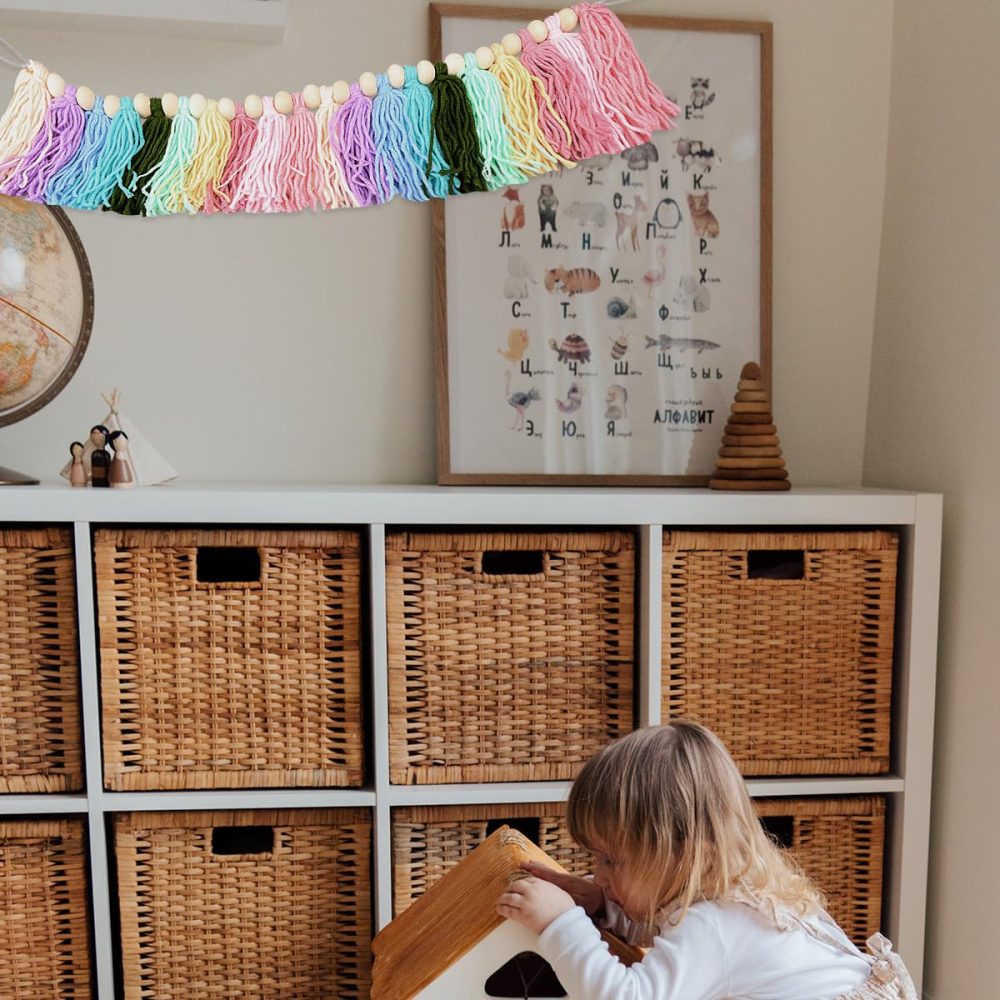 20PCS Rainbow Tassel, Jagowa Pastel Garland Wood Bead Colorful Garland Bedroom Wall Classroom Nursery Party Decoration - Image 2