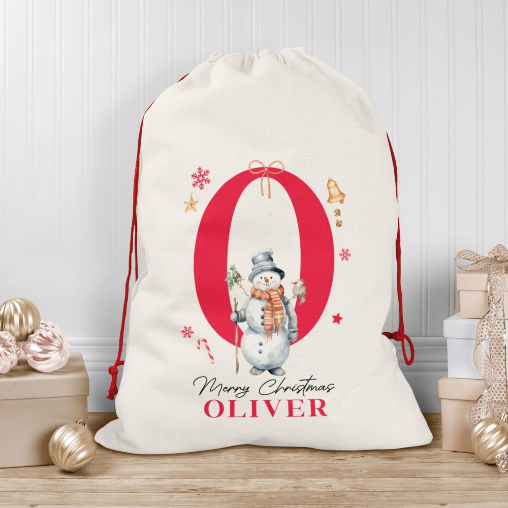 Personalised Christmas Sack | Add Any Name, Select a Design | Custom Christmas Stocking l Custom Christmas Sack For Kids, Children's, Personalised Santa Sack, Christmas Sack (Snowman)