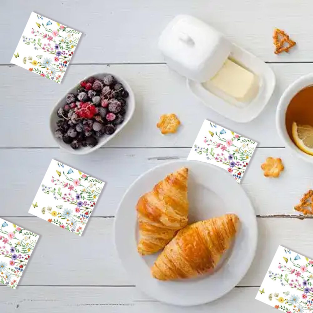 Floral Napkins Disposable Party Napkins, 40Pcs Flower Napkins Afternoon Tea Decorations, Butterfly Flowers Serviettes Napkins for Birthday Baby Shower Wedding Garden - Image 2