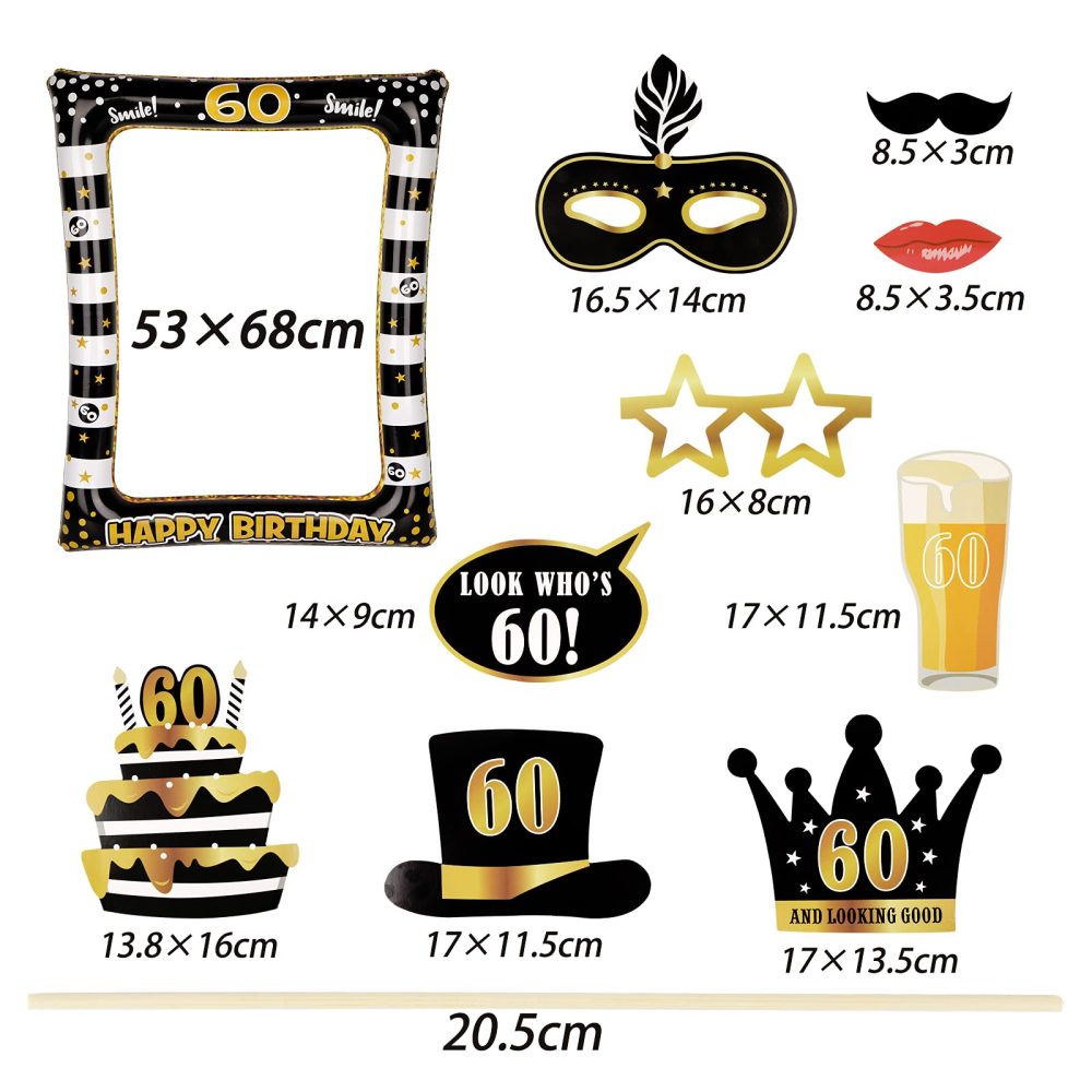 (24Pcs)60th Birthday Party Inflatable Frame and Photo Booth Props for Her Him Forty Birthday Gold and Black Decorations Family Fun Holiday Party Supplies Theme Party Kit - Image 6
