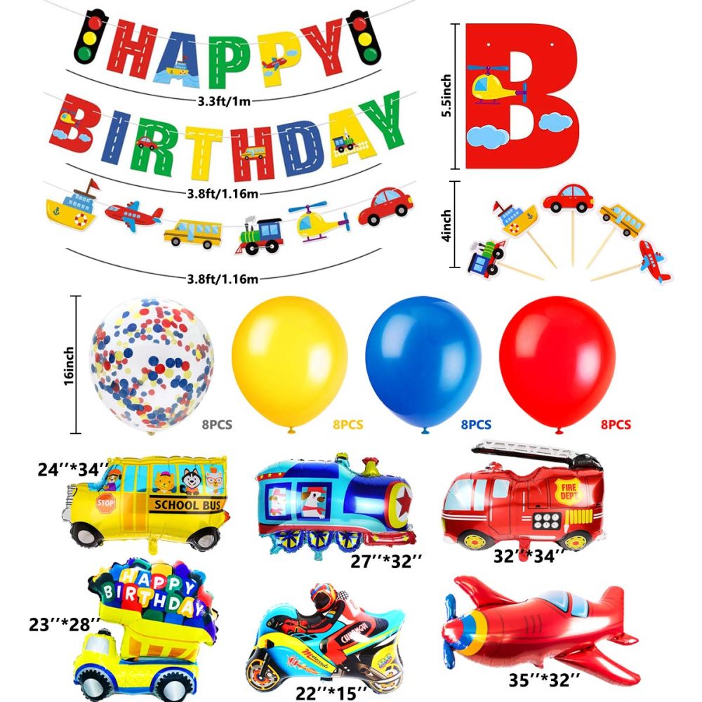 iZoeL Birthday Decoration for boys Happy Birthday Banner Cars School Bus Train Fire Truck Motorcycle Plane Balloons Transport Vehicles Cake Topper Kids 1st 2nd 3rd 4th - Image 7