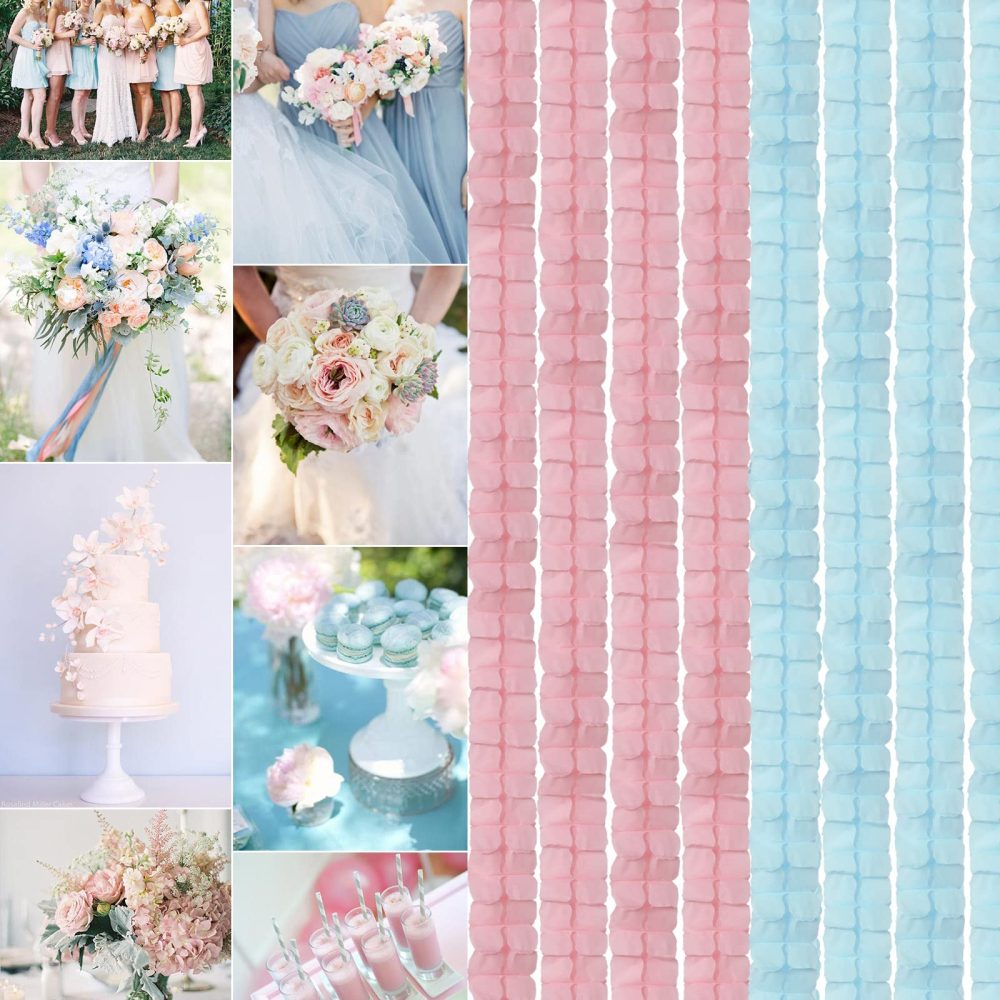 Blue-Pink Gold Party-Decorations Streamers Garland - 12pcs Gender Reveal Ideas 4-Leaf Clover Paper Streamer Wedding Birthday Bachelorette Engagement Baby Shower Supplies Banners Lasting Surprise - Image 4