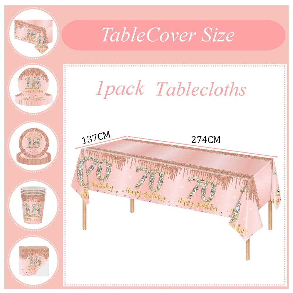 137*274cm Rose Gold 70th Birthday Table Cloth 70th Party Table Decorations,70th Birthday Tablecover Rose Gold Plastic Disposable Waterproof Table cover for Women Her Birthday Party Decorations - Image 4