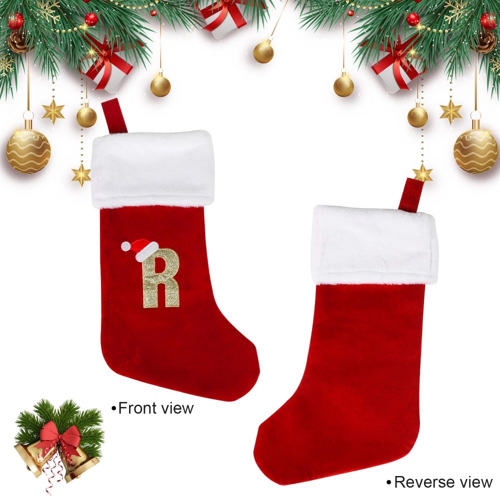 VEYLIN Christmas Stockings with Letters, 20 Inch Large Plush Christmas Stockings Embroidered Stockings Christmas Stockings for Kids/Adult Xmas Gift Stockings & Holders(R) - Image 6