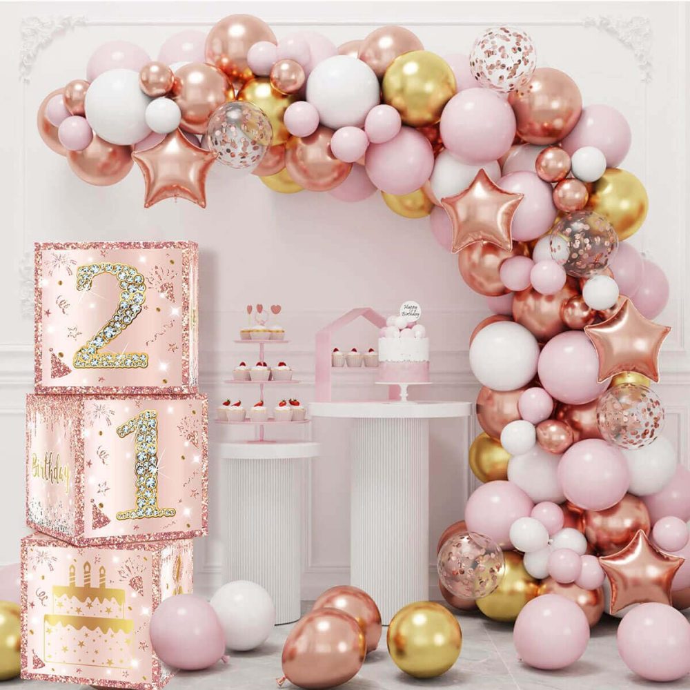 Happy 21st Rose Gold Birthday Balloon Boxes Decorations for Women Girl, 3pcs Cheers to 21 Years Happy Birthday Party Supplies, Pink 21 Years Old Birthday Party Photo Booth Props Decor - Image 3