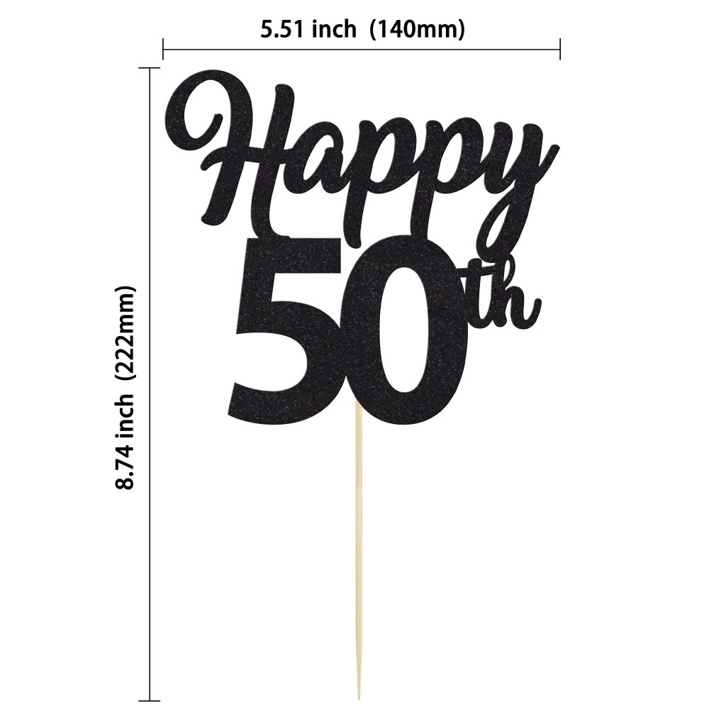 3Pcs Happy 50th Cake Topper Black Glitter Number 50 Fifty Birthday Cake Pick Decorations for Cheers to 50 Years Old 50th Birthday Wedding Anniversary Party Supplies - Image 6