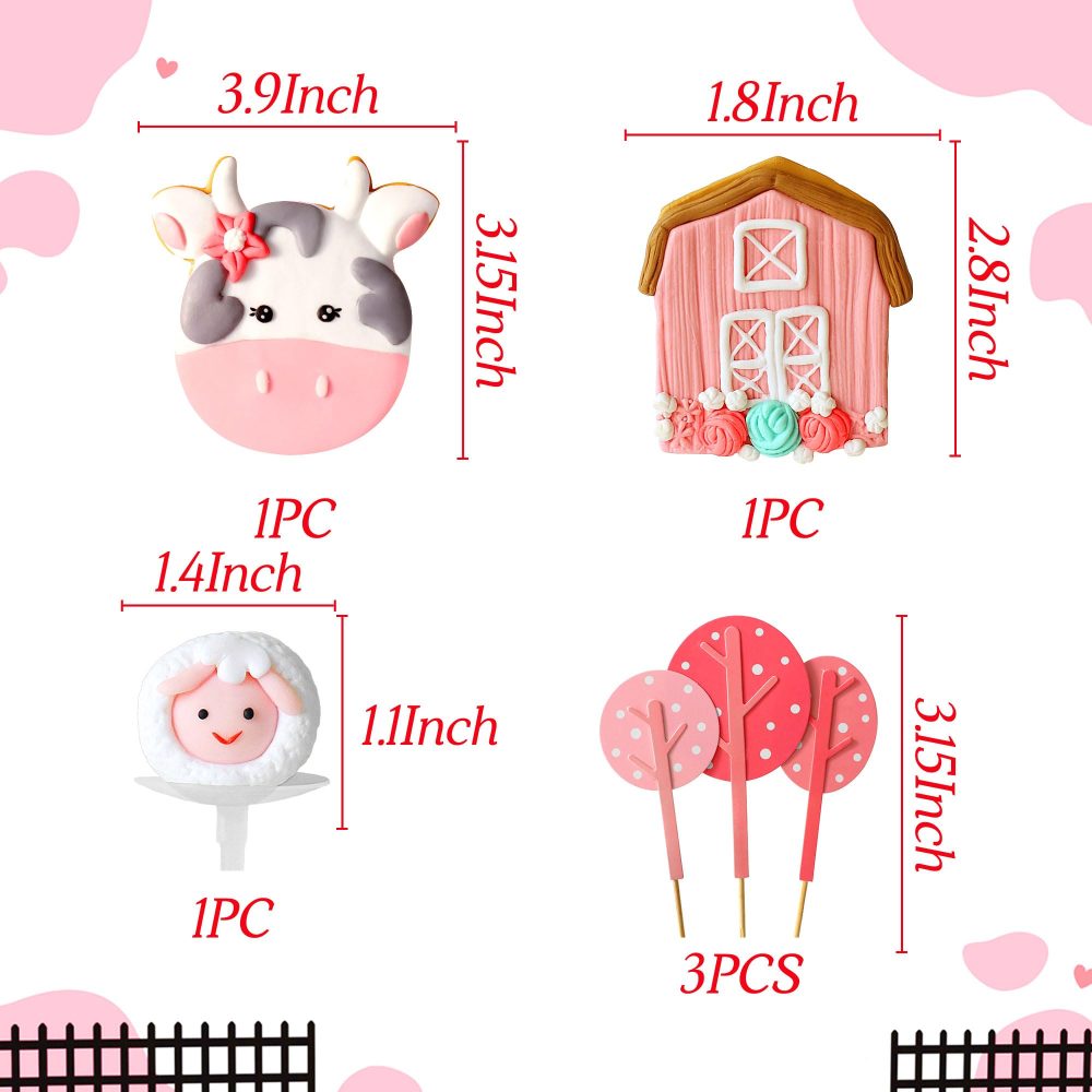 LaVenty Pink Farm Animal Cake Decoration Farm Animal Birthday Cake Topper Cow Cake Decoration for Farm Animal Baby Shower Birthday Party Decorations - Image 6