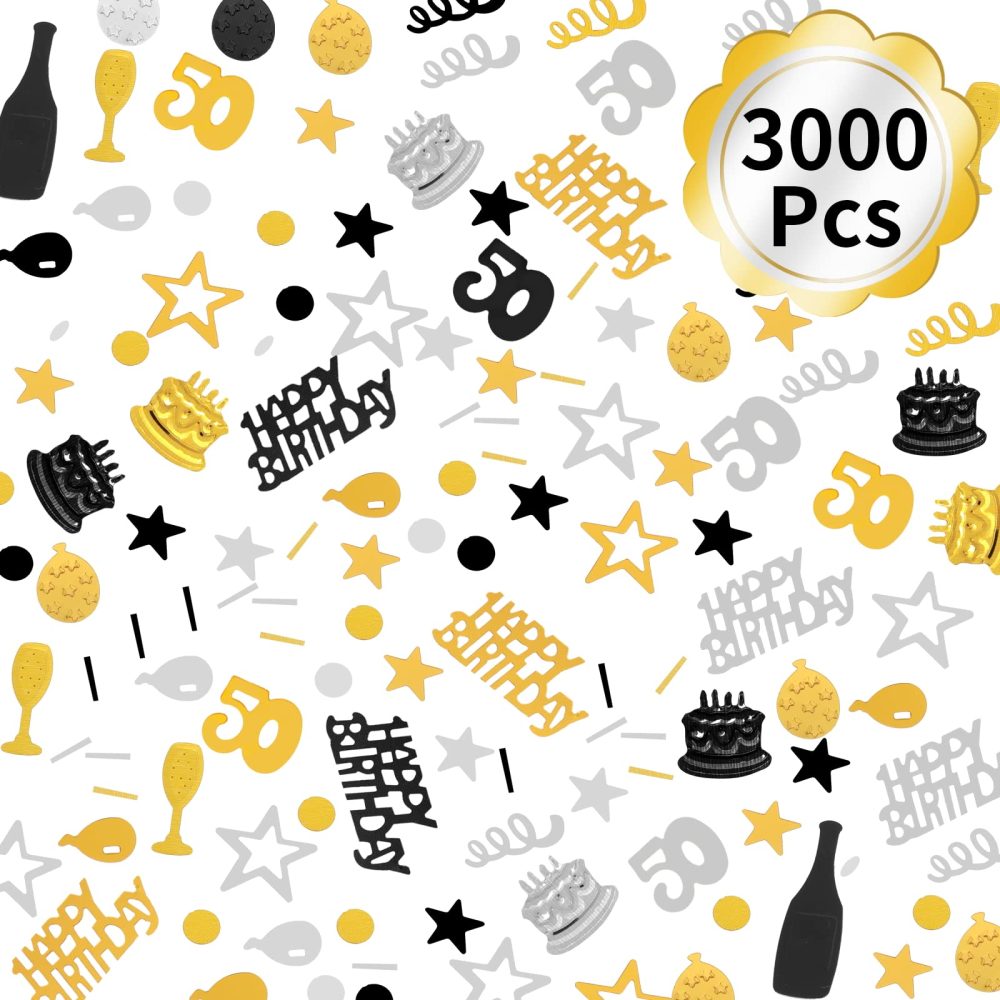3000 Pieces Happy Birthday Confetti Number 50 Confetti Birthday Cake Confetti Table Scatter Confetti, Black Gold Silver Party Decorations Supplies for Birthday Anniversary (50th Style) - Image 6