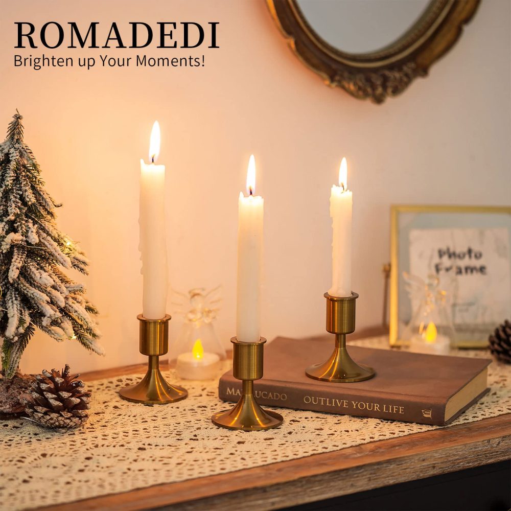Candlestick Holders Taper Candle Holders, Romadedi Heavy Thick Gold Candle Stick Candle Holder for Table Centerpiece, Wedding Reception, Festive Christmas Mantel Decoration or Home Decor, Set of 4 - Image 7