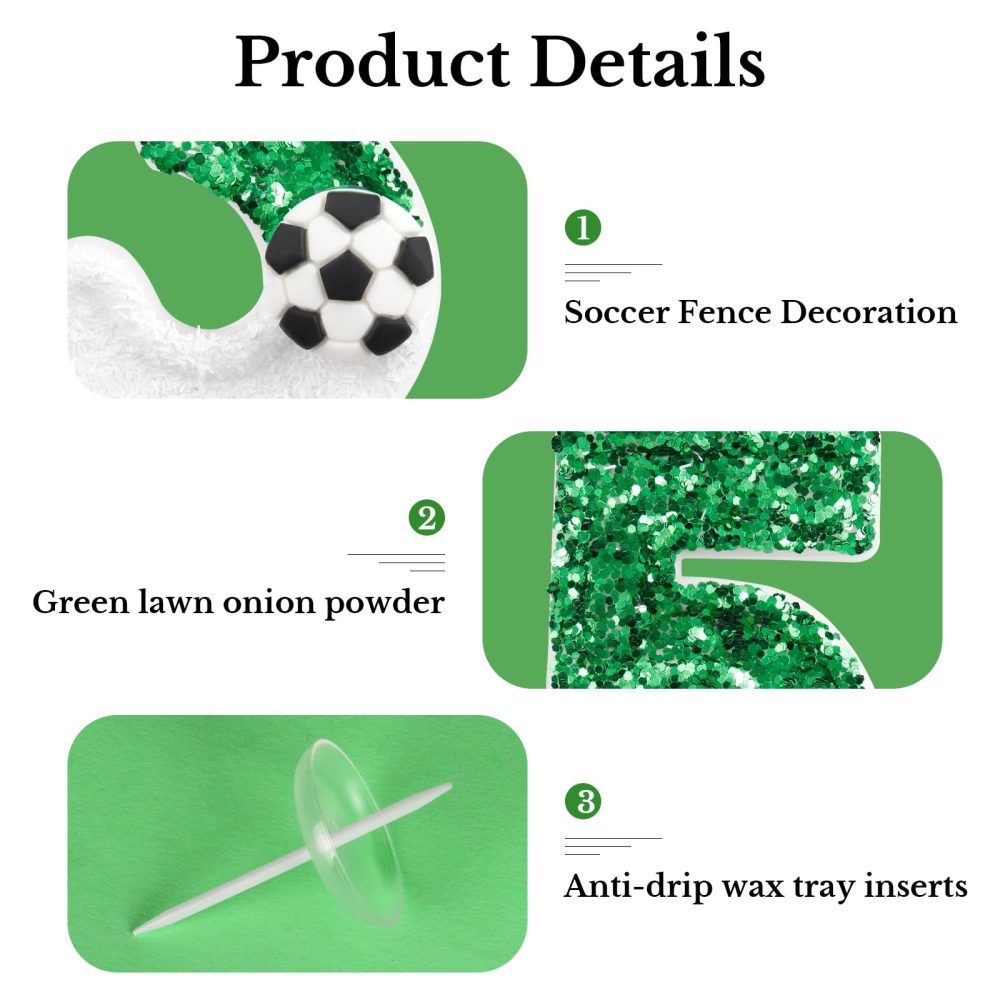 Football Birthday Number 9 Candle, Sparkling Sequin Green White Birthday Cake Topper Decorations for Birthday Party, Football-Themed Activities, Wedding, Anniversary Supplies - Image 6