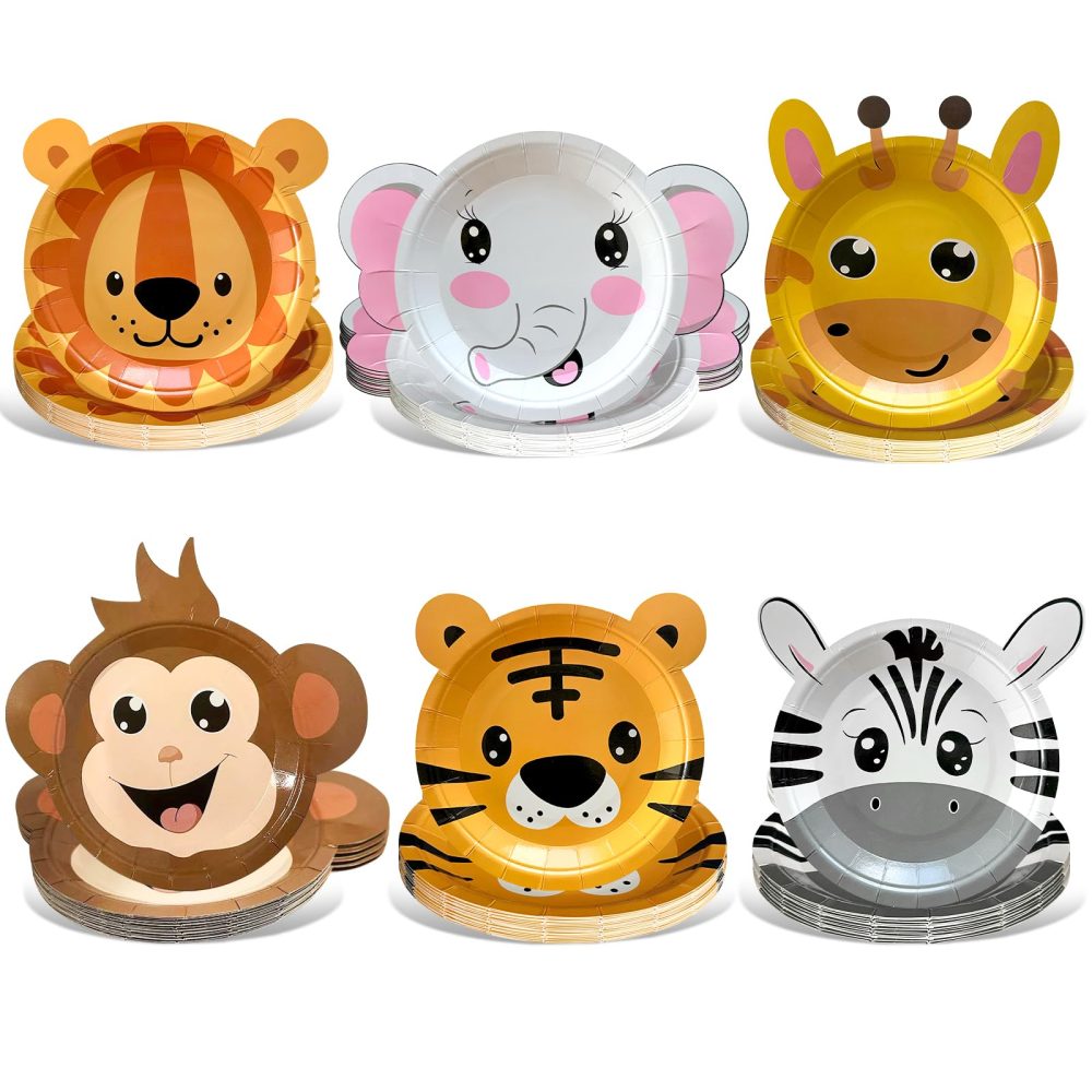 YumSur Jungle Safari Theme Party Plates,60Pcs Disposable Paper Plates Safari Party Decorations Kids Birthday Party Supplies Animal Tableware Decorations Baby Shower Plates Set