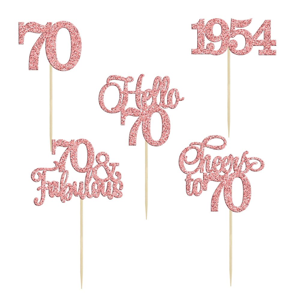 Gyufise 30Pcs 70th Birthday Cupcake Toppers 70 Fabulous Cupcake Picks Cheers to 70 1954 Cake Decorations for Happy 70th Birthday Wedding Anniversary Party Decoration Supplies Rose Gold - Image 2