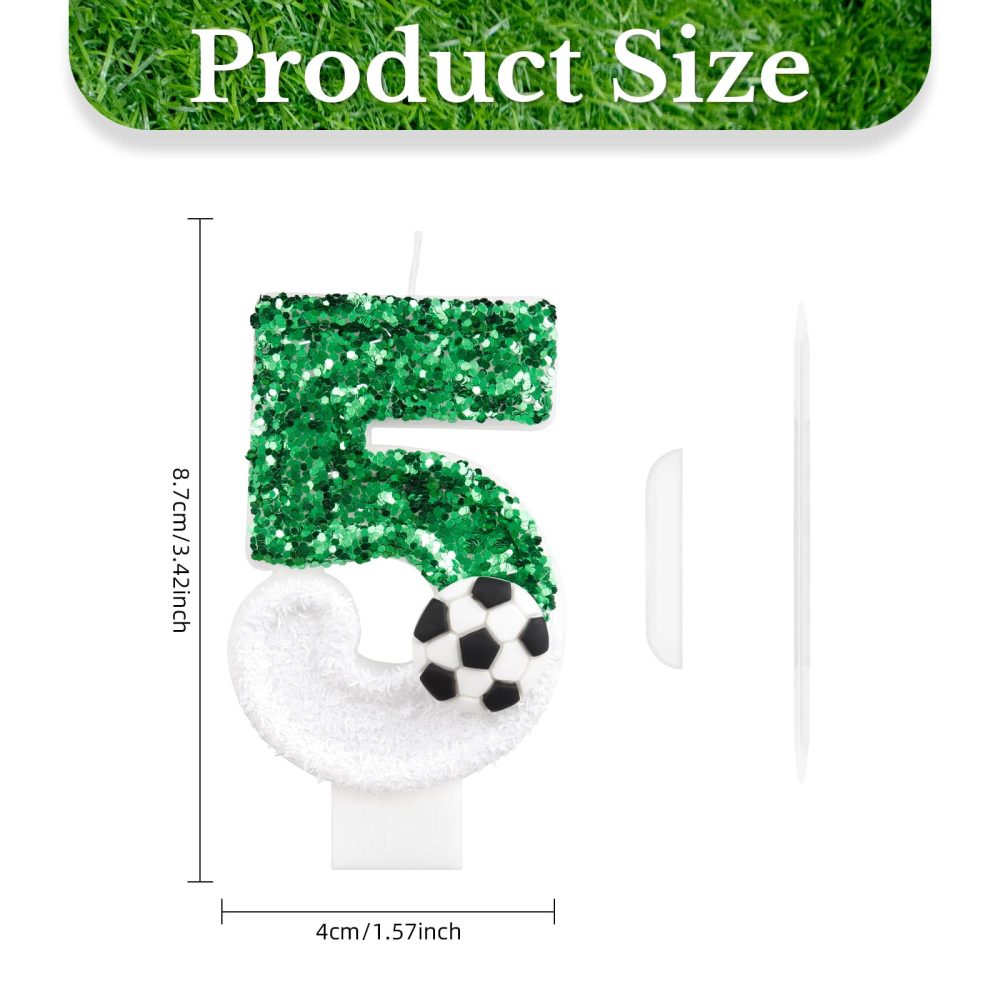 Football Birthday Number 9 Candle, Sparkling Sequin Green White Birthday Cake Topper Decorations for Birthday Party, Football-Themed Activities, Wedding, Anniversary Supplies - Image 7