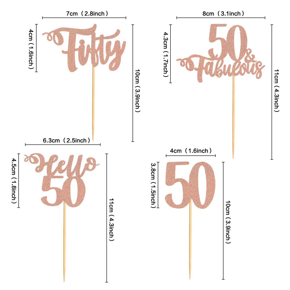 Blumomon Rose Gold Glitter 50th Birthday Cupcake Toppers Happy Birthday 50 Fabulous Cupcake Toppers Happy 50th Cake Decorations for 50th Birthday Happy 50th Theme Party Supplies - Image 7