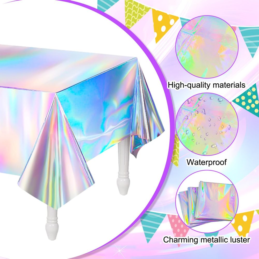 Meng Jiaran 3 Pack Iridescent Party Table Cloths Tablecloth for Mermaid/Birthday Party 54'' x 108'' Rainbow Holographic Rectangle Table Covers for Wedding Christmas Party Decorations - Image 6