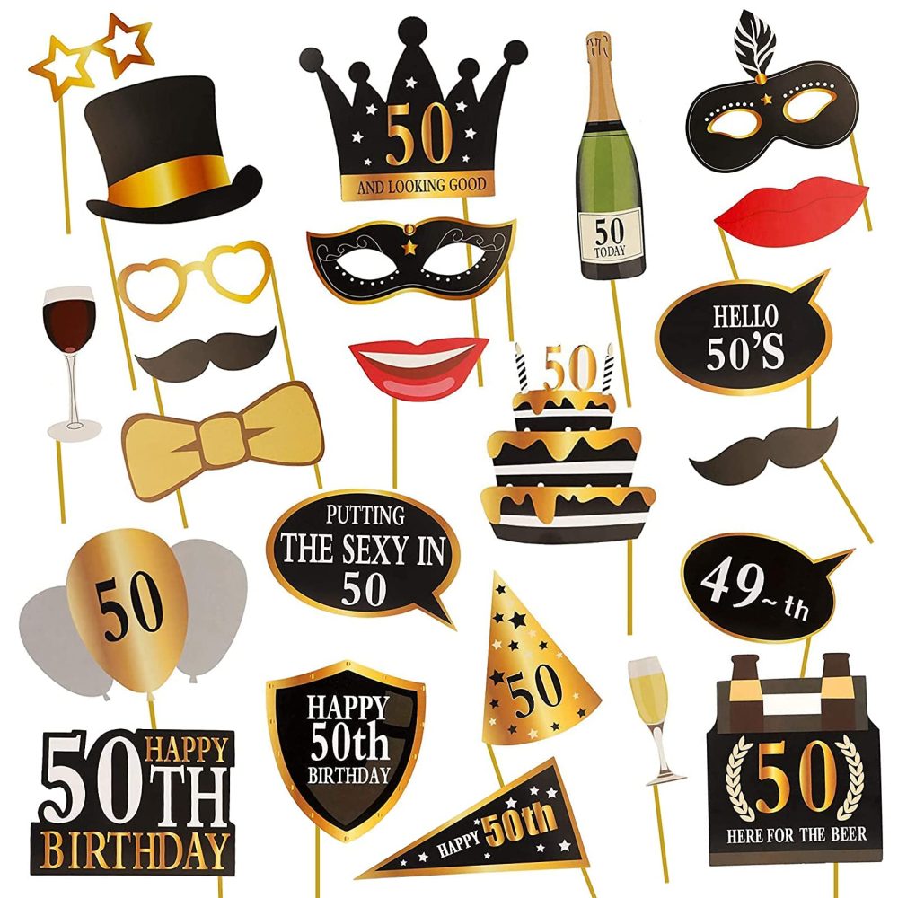 AIBAOBAO 50th Birthday Photo Booth Props, 24Pcs Glitter 50th Birthday Decorations for Men Women, Funny DIY Kit 50th Birthday Props Party Supplies Decoration and Favors