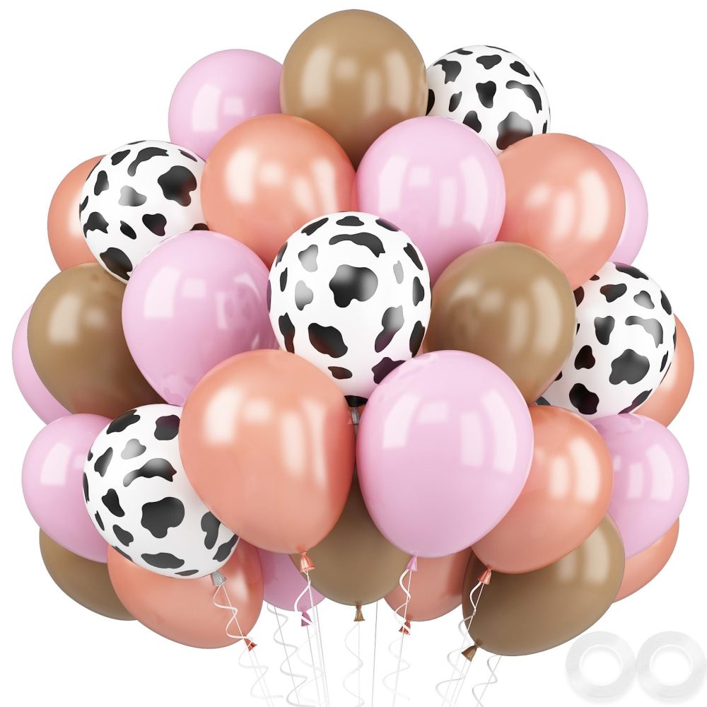Cow Print Balloons, 52 PCS 12 Inch Maca Pink Brown Rose Gold Cow Balloons Helium Latex Balloons for Birthday Baby Shower Cow Print Party Cowgirl Rodeo Party Farm Party Decorations Supplies