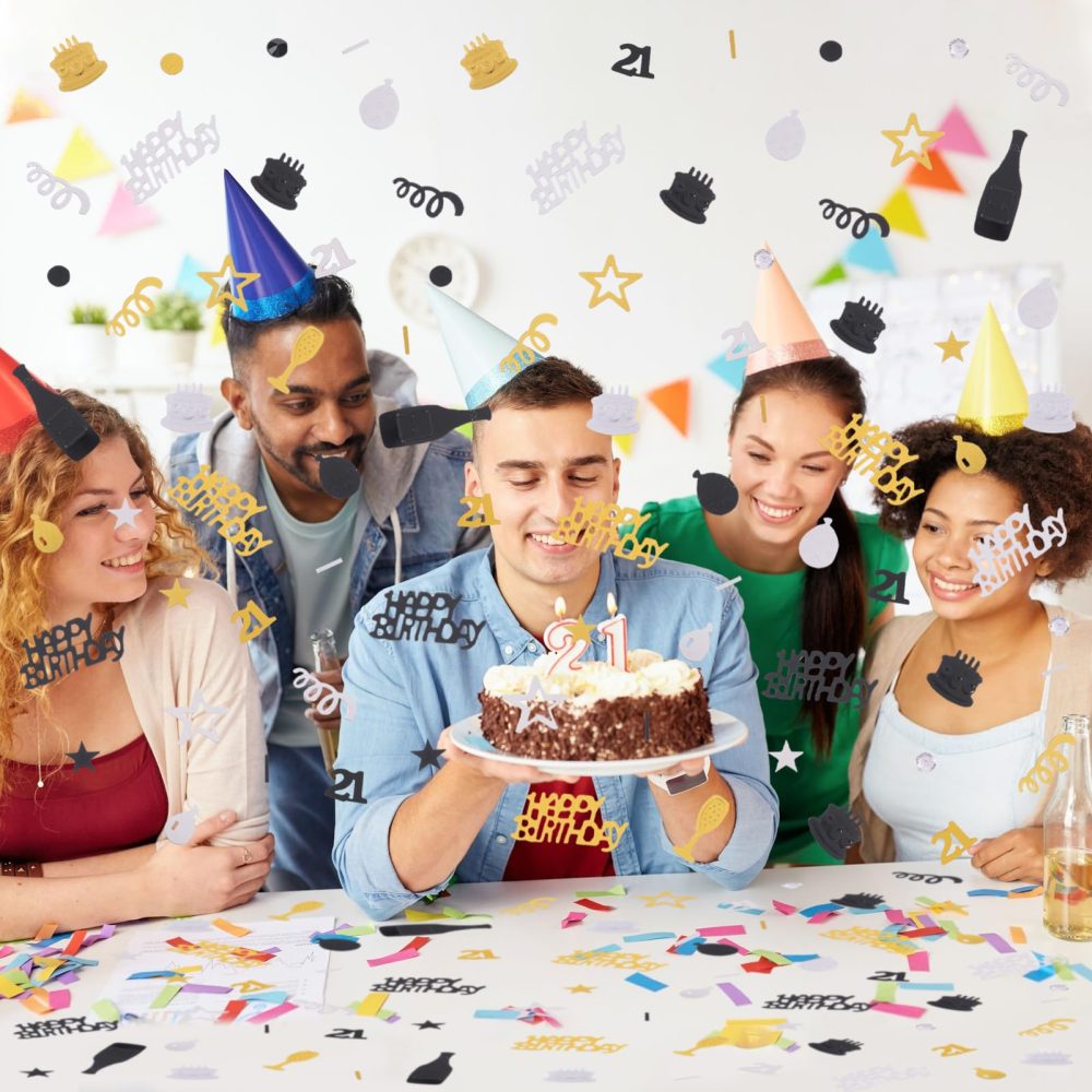 Happy Birthday Confetti,300Pcs 21th Birthday Colorful Table Confetti Decoration,Gold Silver Black Glitter Foil Star Sequins Happy Birthday Confetti Party Decorations - Image 3