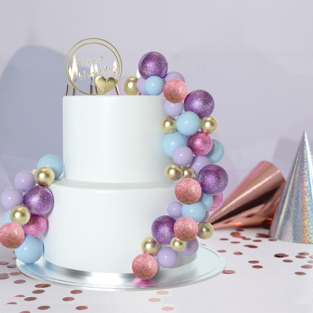 ASTARON 50 Pcs Ball Cake Topper Sticks Mini Balloons for Cake Decorating Supplies Foam Balls Cake decorations for Party Cake Birthday Cake Toppers Decorations (Pink，Purple，Blue) - Image 3