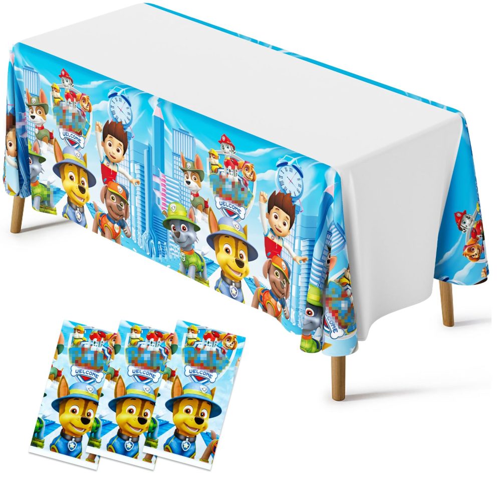 Sidesea Table Cloth Party, 3Pack 180 * 108cm Dog Table Cloth Party for Boys Waterproof Cartoon Party Tablecloth Rectangular Plastic Birthday Table Cover for Kids Party Decorations