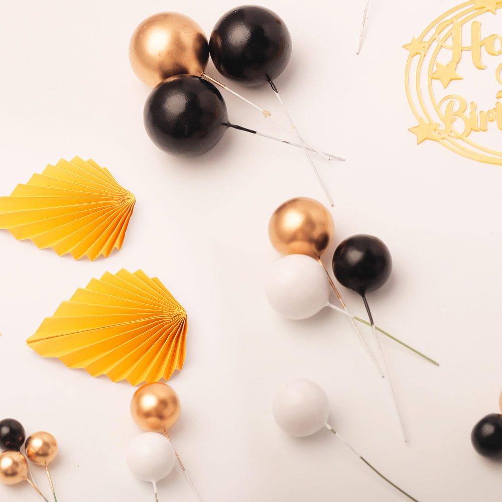 29Pcs Black and Gold Cake Decorations for 60th Cake Topper,Black and Gold Foam Balls Palm Leaves Cake Toppers Cake Toppers for Happy Gold 60th Birthday Anniversary Him Women Men Party Supplies - Image 2