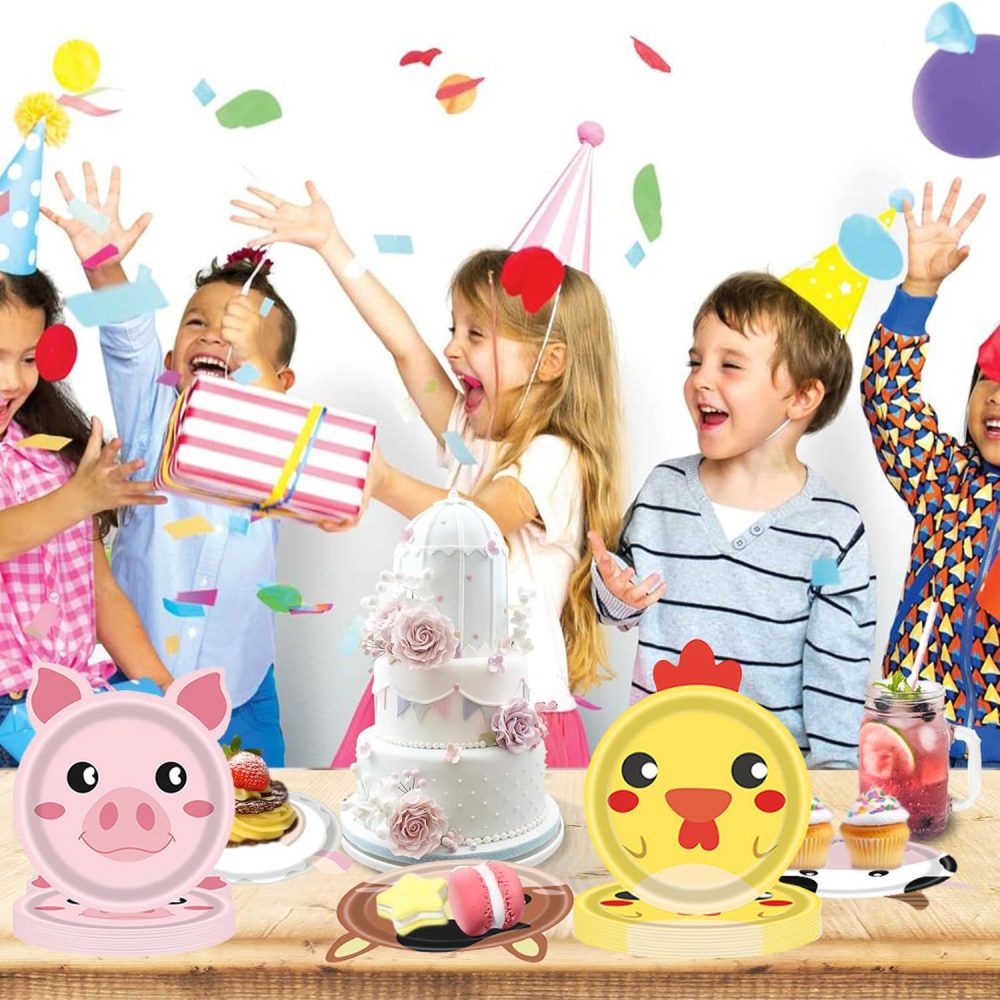 50 pcs Farm Animals Party Paper Plates Farm Animal Shaped Disposable Plates Cartoon Animals Plates with 5 Types Designs for Party Supplies Table Decor - Image 5
