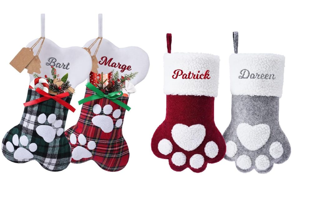 papasgix Personalised Christmas Stockings Dog Custom Name Knit Embroidered Stockings Christmas 40cm Xmas Stocking Personalised Christmas Decorations Fireplace Hanging Ornament (1pc Coloured)
