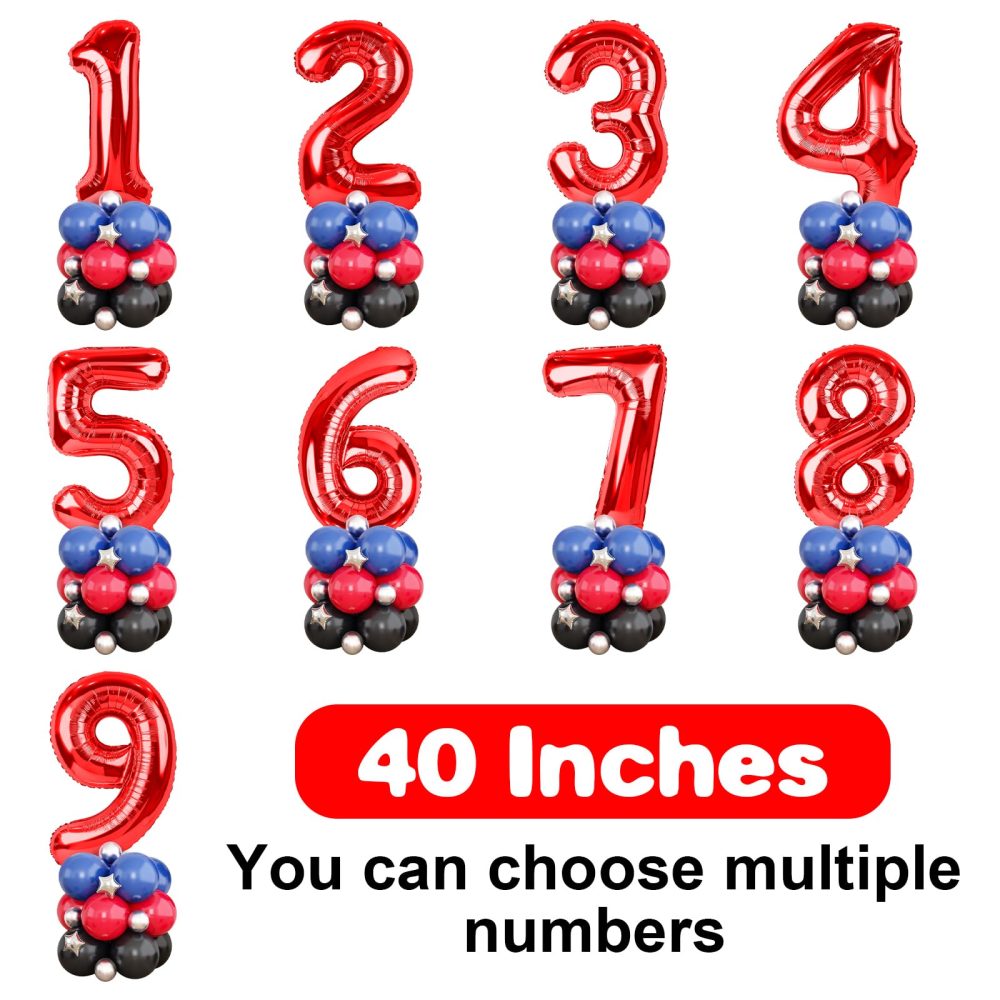 40 Inch Number 5 Balloon Red, Spider Balloon Tower with Red Blue Black Balloons and Metallic Silver Star Foil Balloons for Boys 5th Birthday Party Decor Spider Hero Theme Party Supplies - Image 2