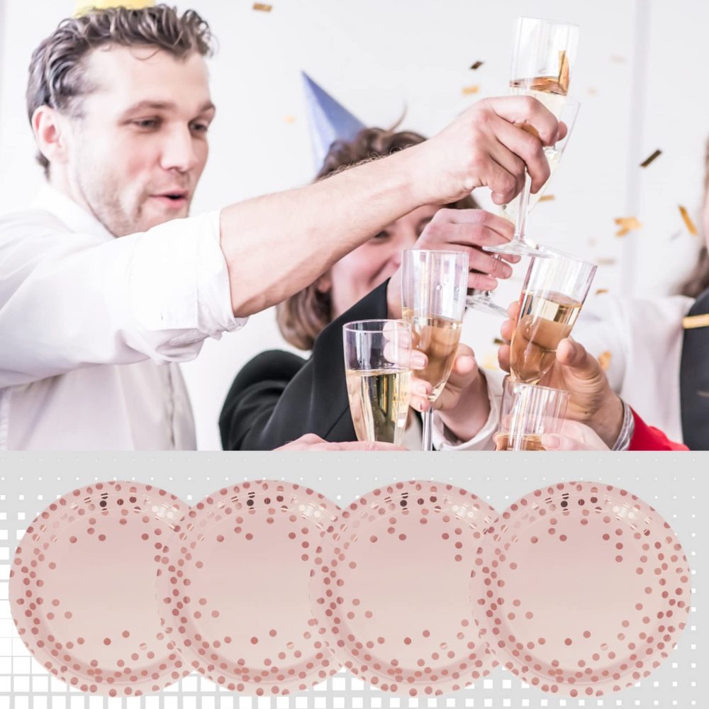 CEILIWEN Pink Paper Plates, Pink Party Plates, 7’’ Rose Gold Polka Dot Party Paper Plates, Disposable Plates Party Tableware, Pack of 50 (Pink Paper Plates-50PCS) - Image 4