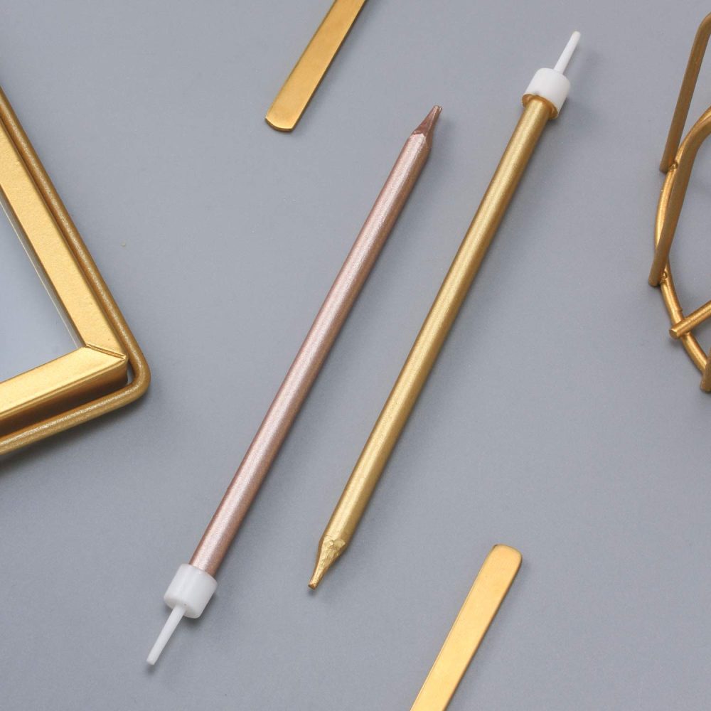 Metallic Happy Birthday Candles Tall Birthday Cake Candles Holders Long Thin Cupcake Candles Topper for Wedding Party Decoration (24pcs Metallic Gold) - Image 5