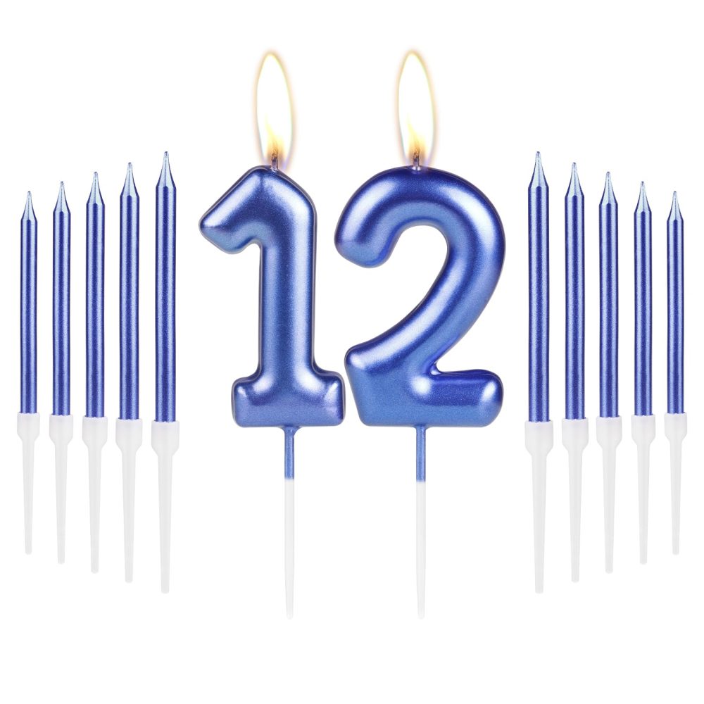 Royal Blue Happy 12th Birthday Candles Set, Blue Number 12 Candle, Blue Birthday Candles for Cake, Party Cake Candles Cake Toppers for Girl Boy Women Men 12th Birthday Decorations Wedding Anniversary