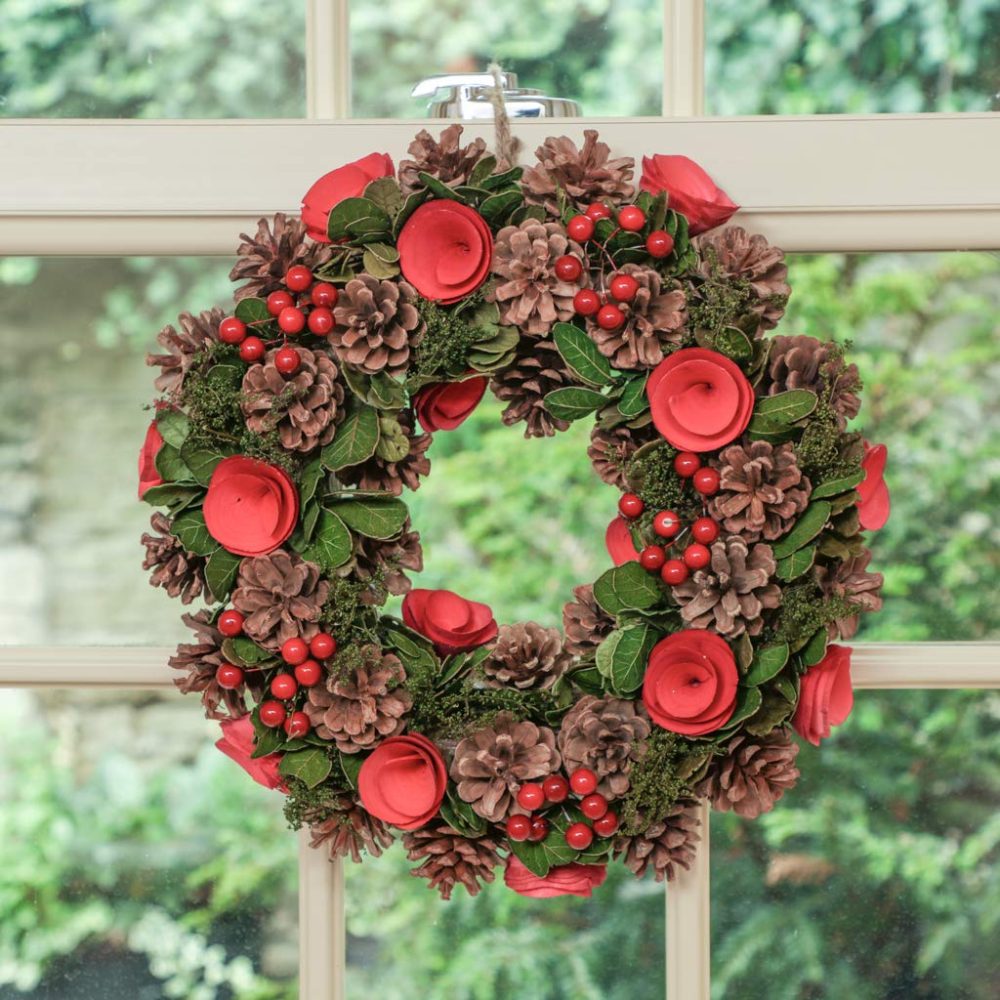 Christmas Wreath Large 14" Front Door Wall Hanging Winter Wreath Garland Ornament (Red) - Image 6