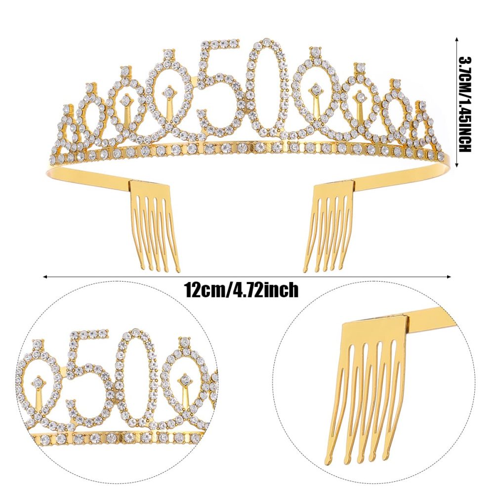 Black Gold "50 & Fabulous"Sash & Rhinestone Tiara Set, 50th Birthday Gifts for Women, Birthday Sash/Tiara for Women's 50th Birthday Party Decoration (Black 50th) - Image 6