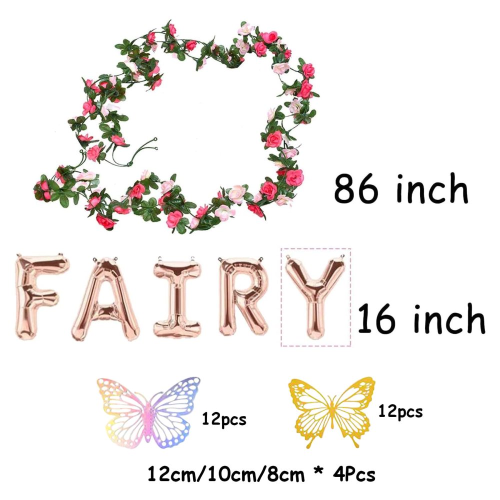 36Pcs Flower Butterfly and Ballons Fairy Party Decorations Set - Fairy Birthday Decorations, Fairy Party Supplies, Fairy Balloons, Fairy Garden Decorations, Fairy Themed Party Photo Background - Image 5