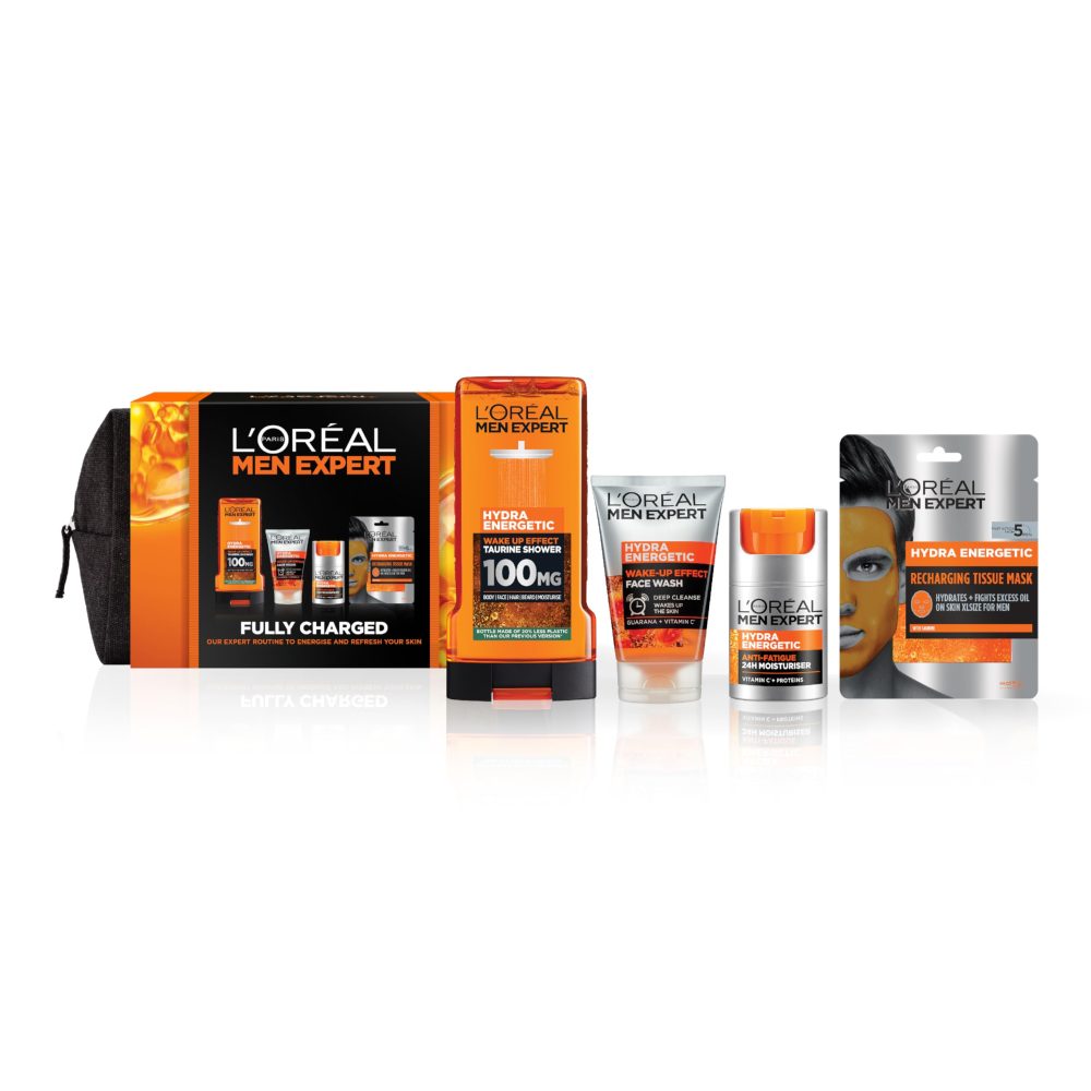 L'Oreal Men Expert Gift Set for Men, Hydra Energetic Fully Charged Washbag: Shower Gel, Moisturiser for Men, Sheet Face Mask and Face Wash - Image 4