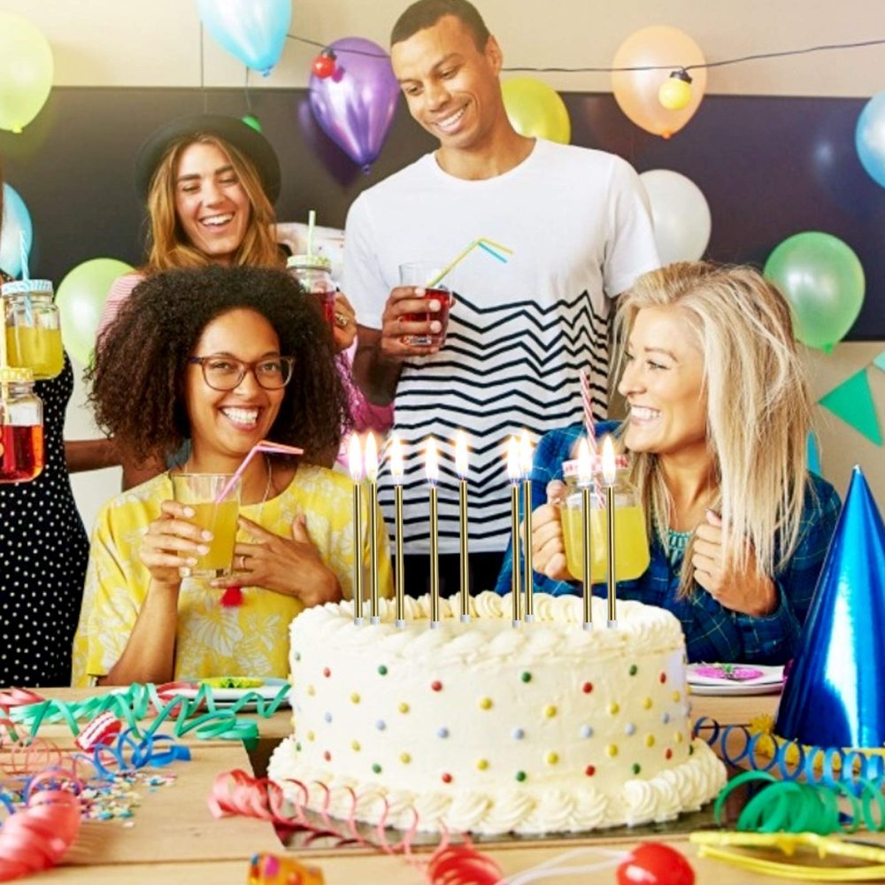 12PCS Birthday Candles with Real Flames Party Supplies for Cakes Sparkler Candles for Birthday Dinner Party (Gold) - Image 2