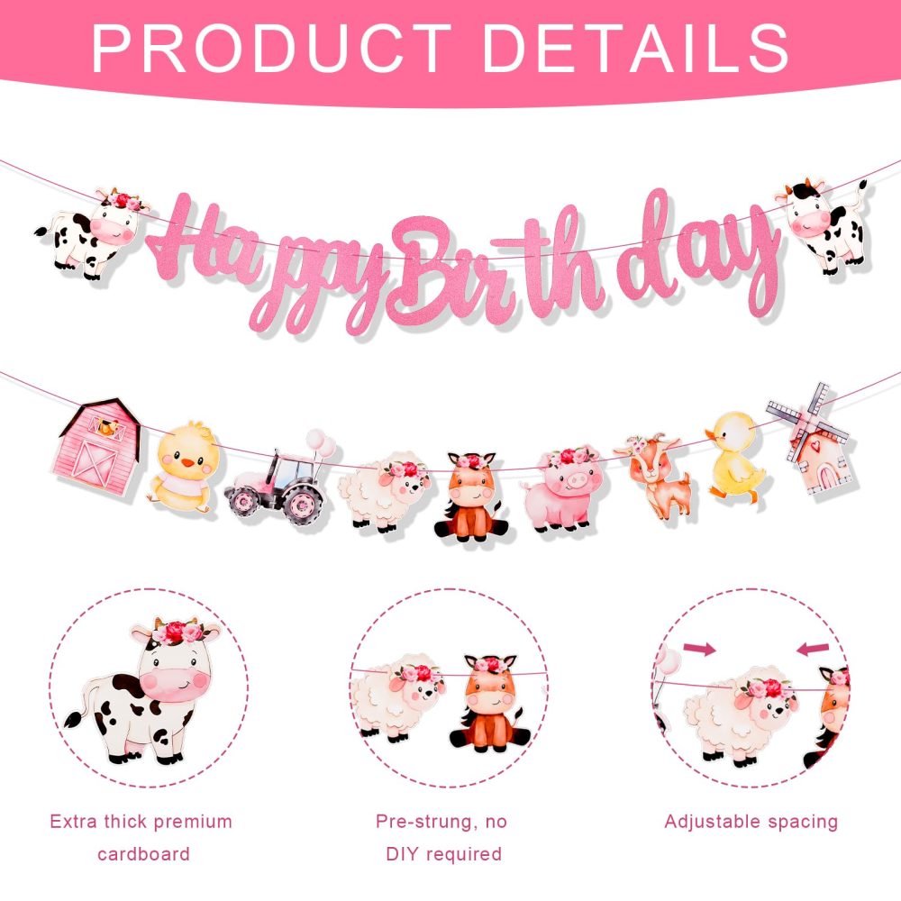 Farm Animal Happy Birthday Banner, Creative Barnyard Animals Banners Cute Farm Baby Shower Banner Farm Animals Birthday Supplies for Wall Home Office - Image 6