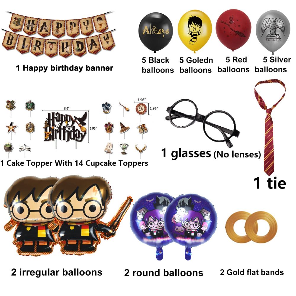 Harry Birthday Party Decorations,Party Supplies Set - Include Banner,Balloons,Cake Cupcake Toppers,Glasses,Tie.Foil Balloons for Magic Wizard School Fans Birthday Party Favors - Image 6