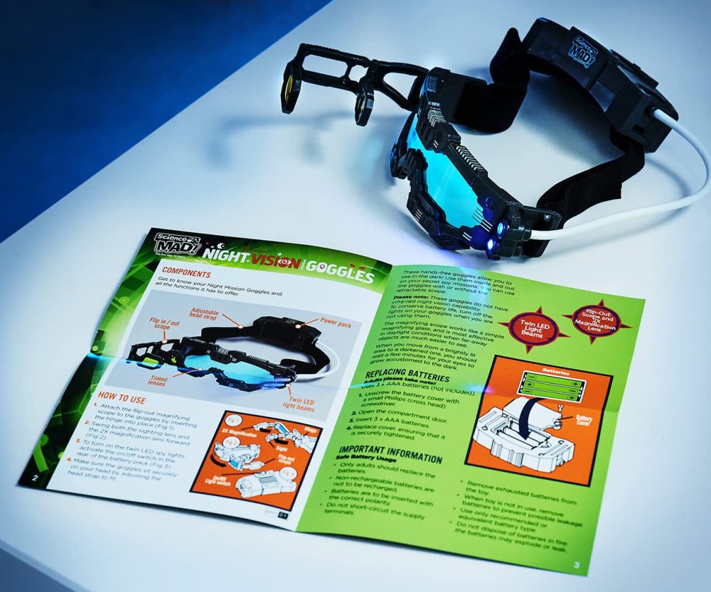 Science MAD! Night Vision Goggles For Kids - For Fun Night Missions - Lightweight, Flip Out Scope, 2x Magnification, Twin LED Beams, Blue Lenses, 6+ Years, ‎20 x 10 x 5.5 cm (SM55) , Black - Image 2