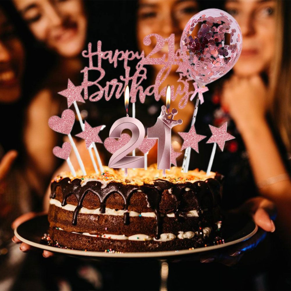 Bolosa 21th Birthday Candles Set, 21th Birthday Cake Topper, Number 21 Candle, 21th Birthday Decorations for Girls Boys Birthday Party Wedding Anniversary (Rose Gold, Number 21) - Image 5