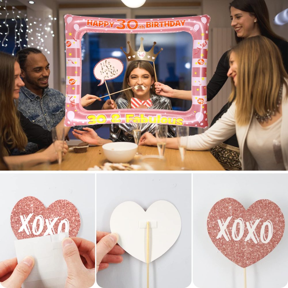 Newthinking 30th Birthday Photo Booth Props, Rose Gold Inflatable Selfie Frame Funny DIY Birthday Party Props for 30th Birthday Party Supplies Decoration - Image 4