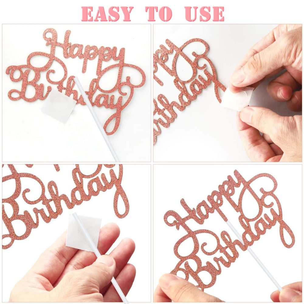 Happy 80th Birthday Cake Topper in Glitter Card,Happy Birthday Cupcake Toppers Rose Gold 80th Birthday Party Decor,Glitter Cake Decoration for Birthday Anniversary Party Decorations(80th, Rose Gold) - Image 4