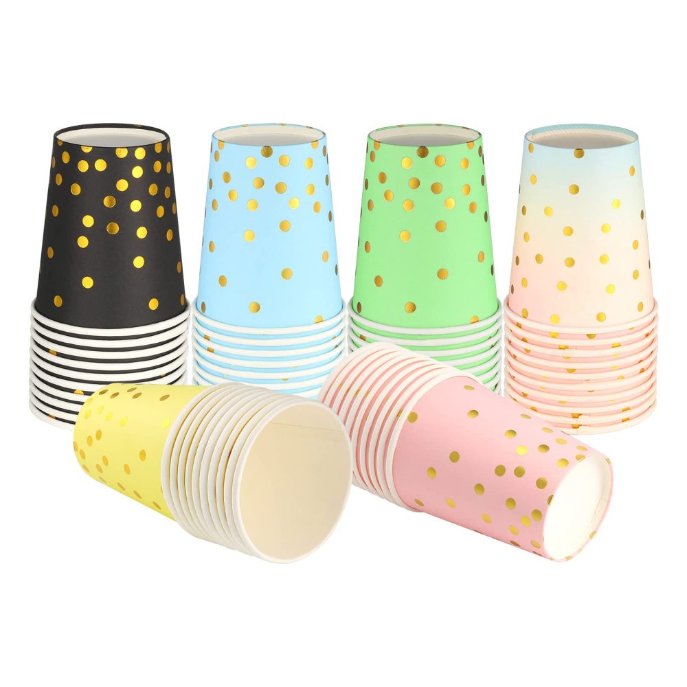 Pinenuts 60 Pieces Paper Cups 9 Ounces Party Cups, Disposable Drinking Cups, Biodegradable for DIY Halloween Christmas Holiday Wedding (Colorful)