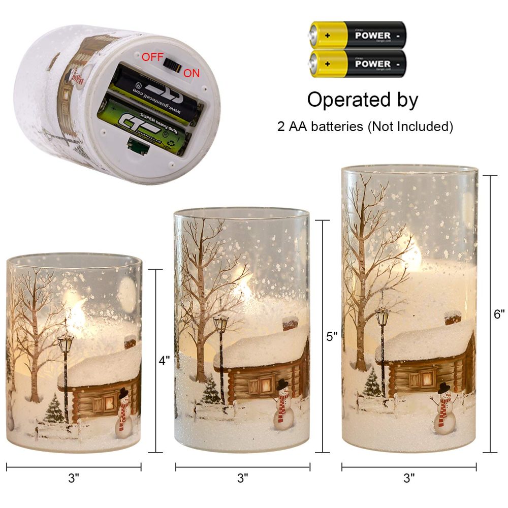 Eldnacele Glass Flickering Flameless Snowman Candles with Remote Timer Battery Operated Real Wax Led Pillar Candles 3 Pack for Home Chriatmas Decoration - Image 2