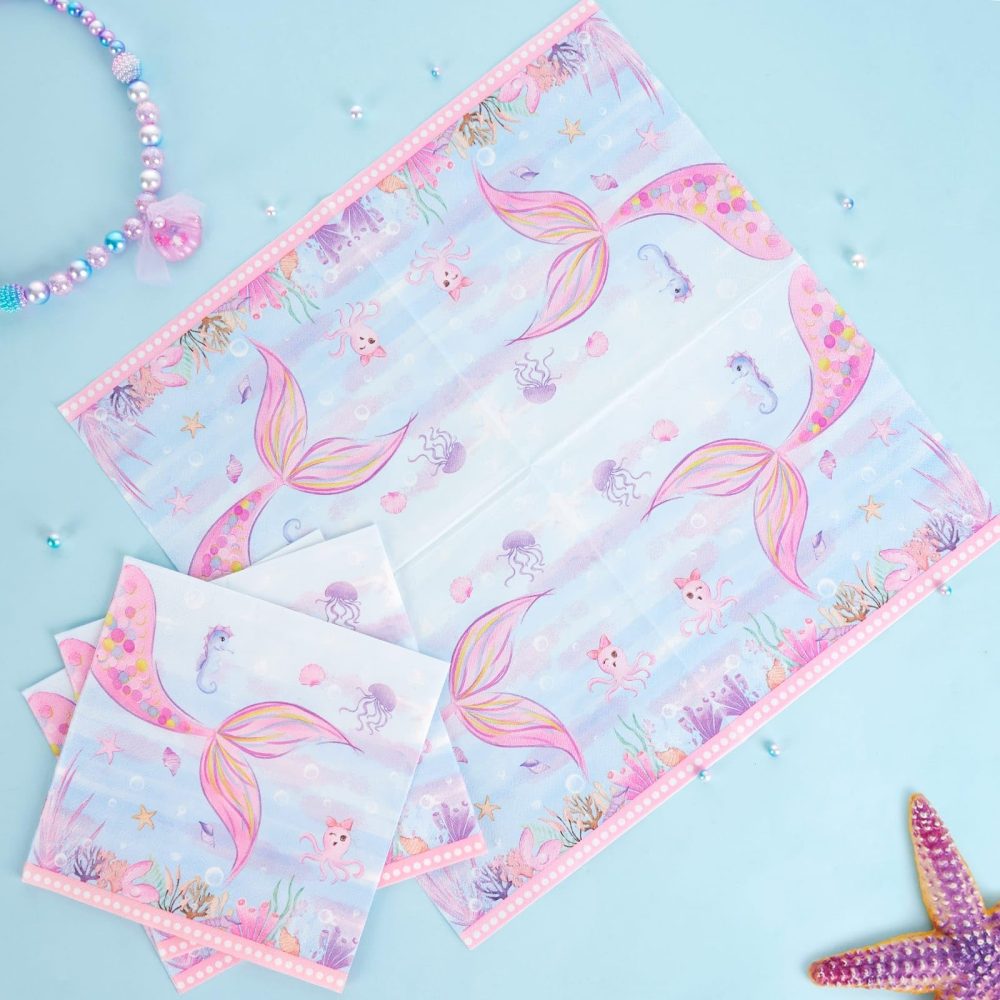 WERNNSAI 50PCS Mermaid Party Luncheon Napkins Watercolor Mermaid Party Supplies Disposable Little Mermaid Dessert Paper Napkins for Girls Kids Ocean Birthday Party Table Decorations - Image 3