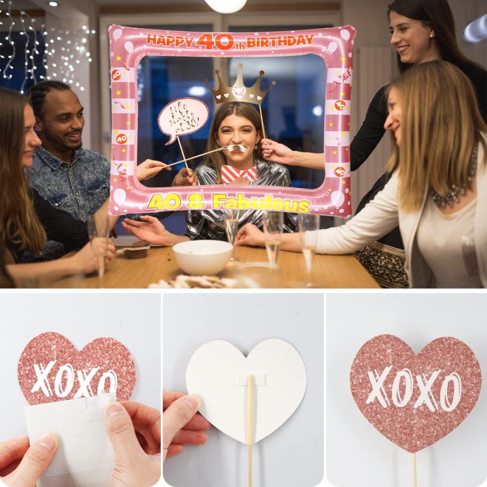 Newthinking 40th Birthday Photo Booth Props, Rose Gold Inflatable Selfie Frame Funny DIY Birthday Party Props for 40th Birthday Party Supplies Decoration - Image 5