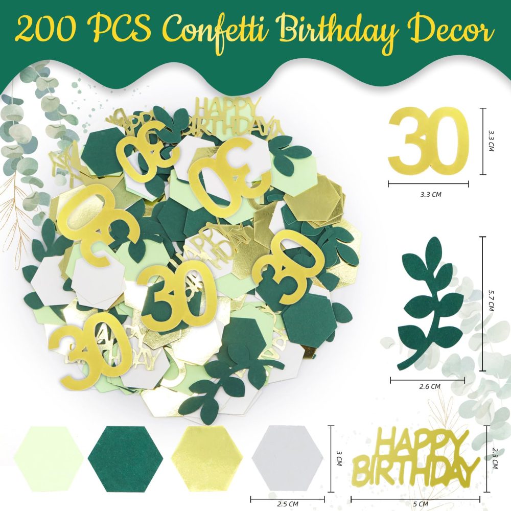 WenmthG 30th Birthday Confetti Green & Gold 200Pcs - Happy Birthday Table Decoration 30g - Party Decorative Confetti for Men Women - 30th Birthday Party Supplies - Party Favours - Image 7