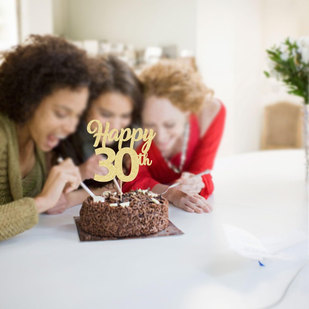 3Pcs Happy 30th Birthday Cake Toppers Gold Glitter Number 30 Cake Dcorations Thirty Happy 30th Cake Pick Decorations for Cheers to 30 Years Old 30th Birthday Wedding Anniversary Party Supplies - Image 5