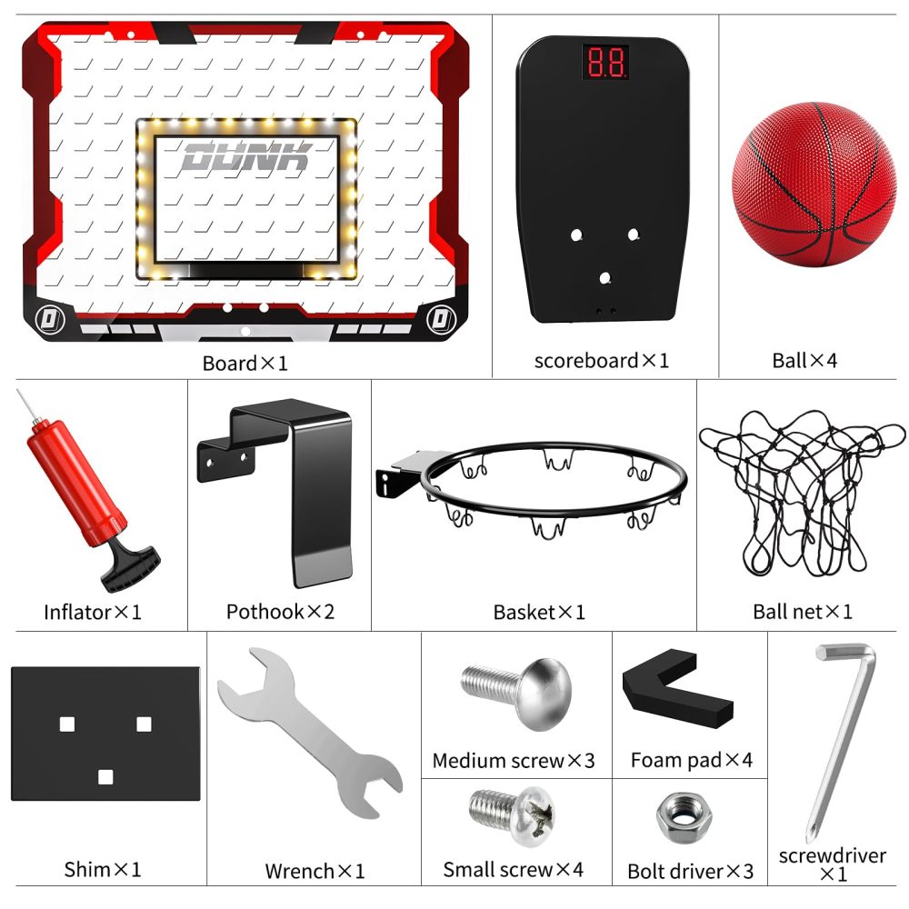 TEMI Basketball Hoop Indoor, LED Lights and Sounds Basketball Hoop with 4 Balls & Electronic Scoreboard, Over The Door Basketball Hoop, Basketball Gifts for 3 4 5 6 7 8 9 10 Years Boys Girls Kids Teen - Image 2