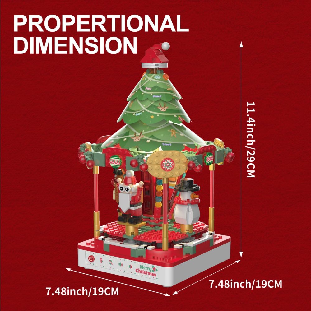 MOCBROPCS Christmas Tree Music Box Building Toys with Rotating Santa Claus Snowman Reindeer, Two Lights, Touch STEM Construction Toy for Adults and 8-16 Boys and Girls - Image 4